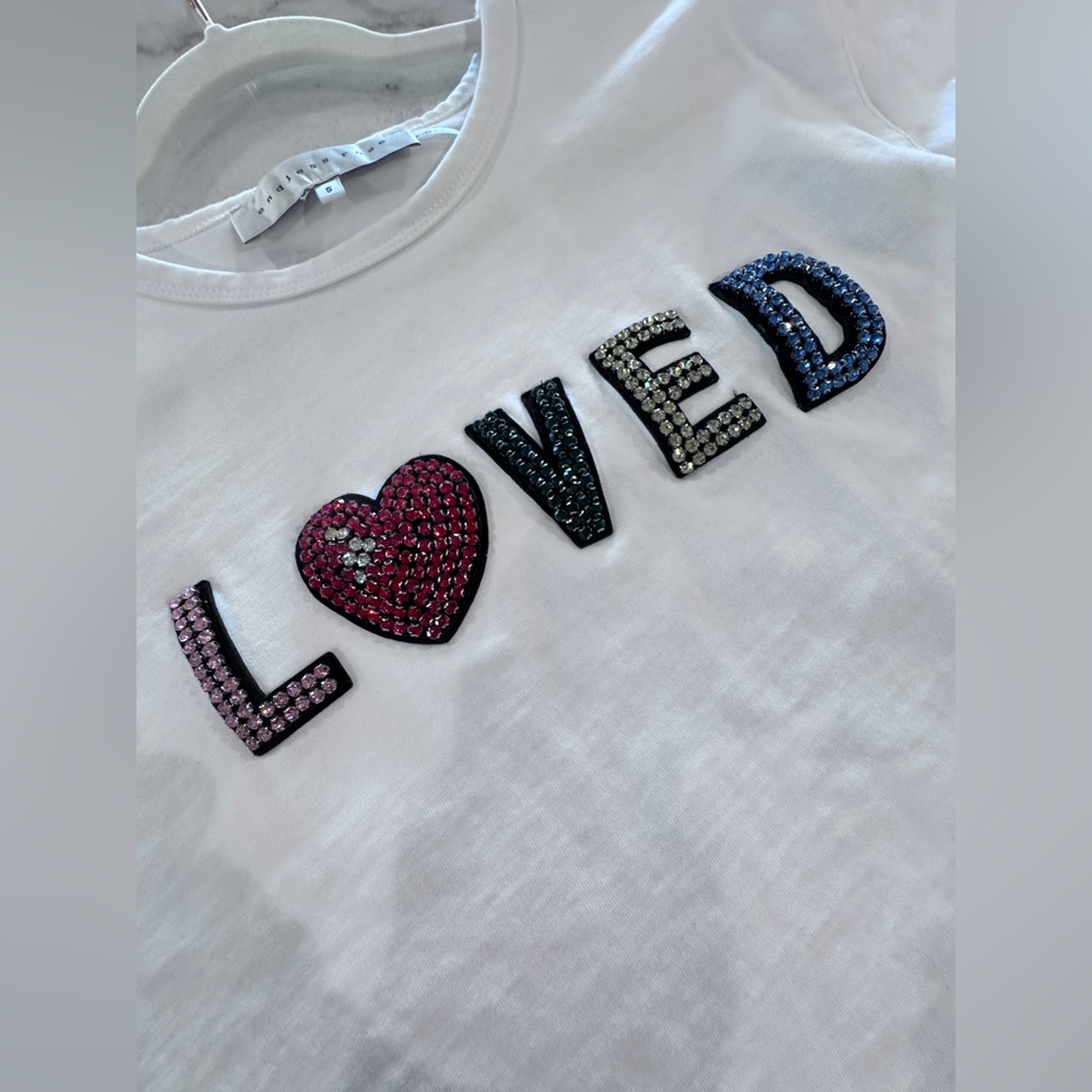 Endless Rose Beaded “LOVED” White T-Shirt Small New - Picture 10 of 13